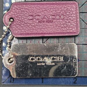 Coach Metallic Silver and Plum Bag Tags